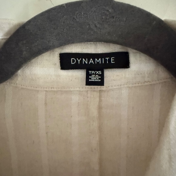 Dynamite | Size XS | Beige & White Striped Linen-Blend Shirt - Picture 6 of 8